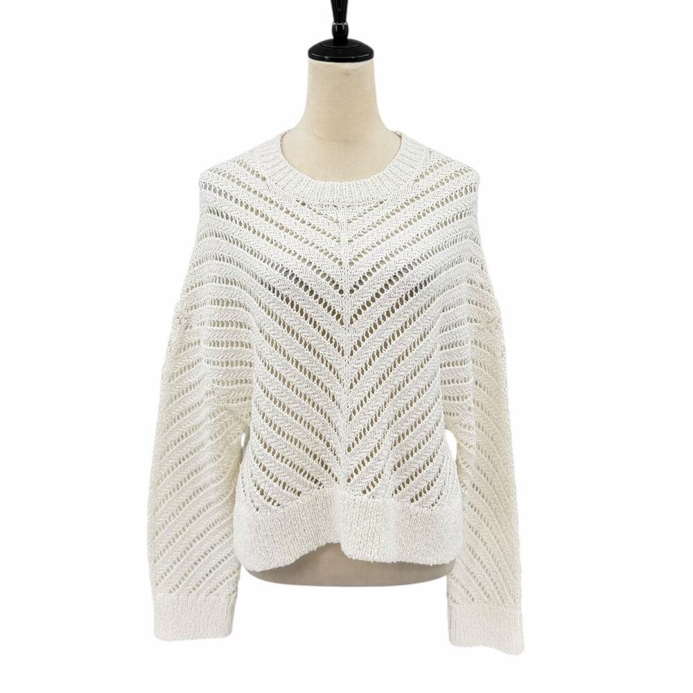 Banana Republic Cream Open Knit Oversized Coastal Grandma Chevron Sweater
